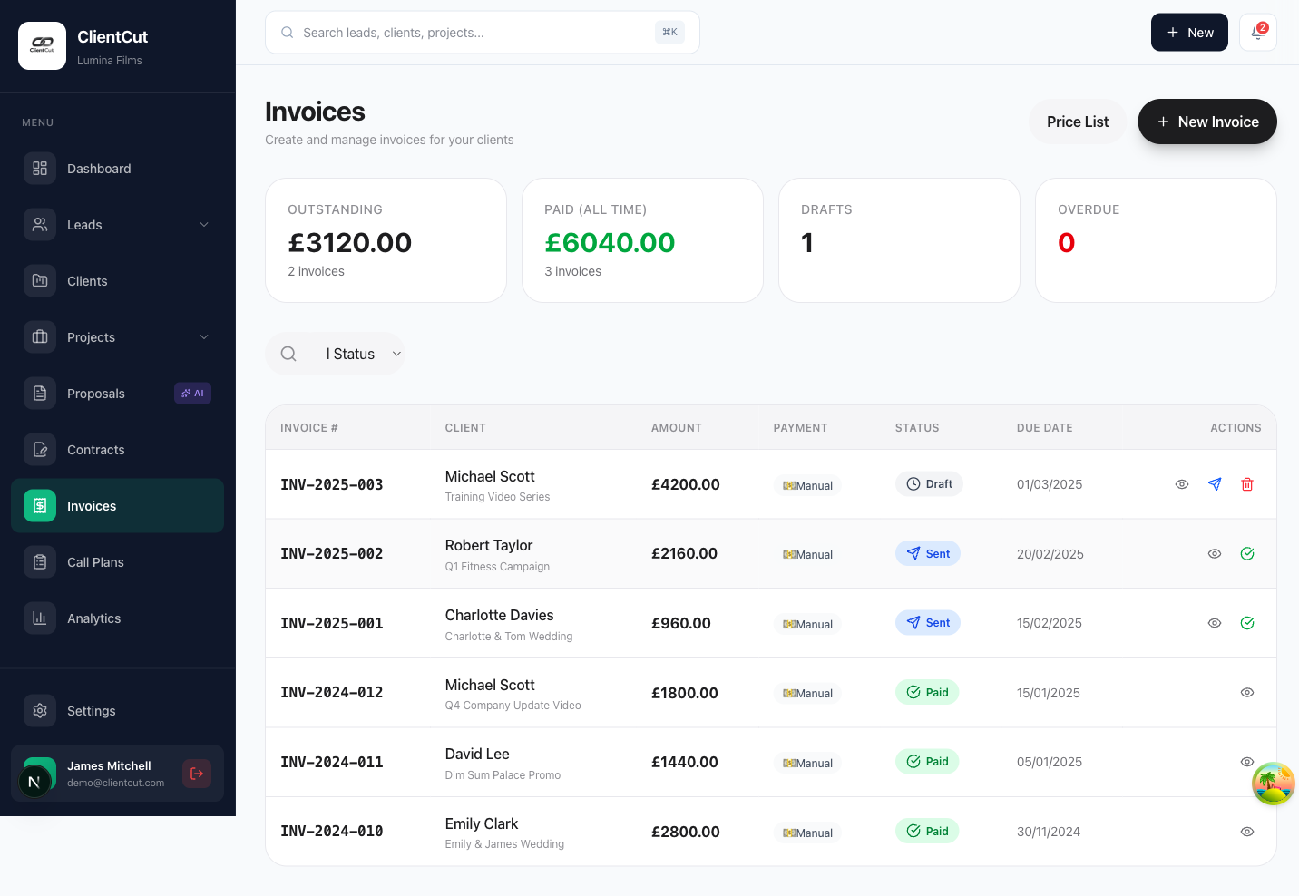Invoice management with Stripe payments