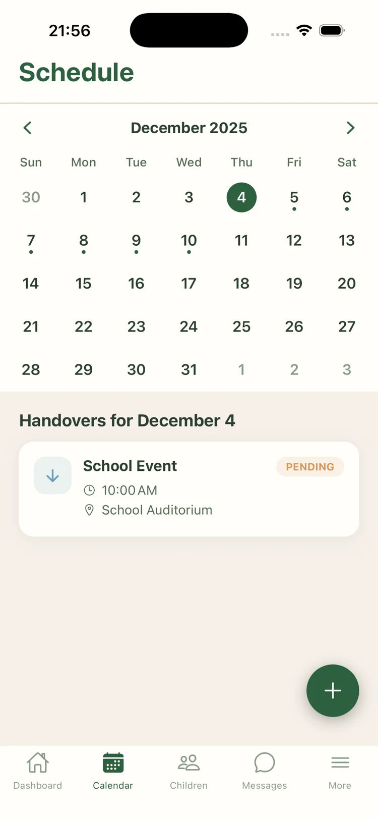 Pick Up shared calendar