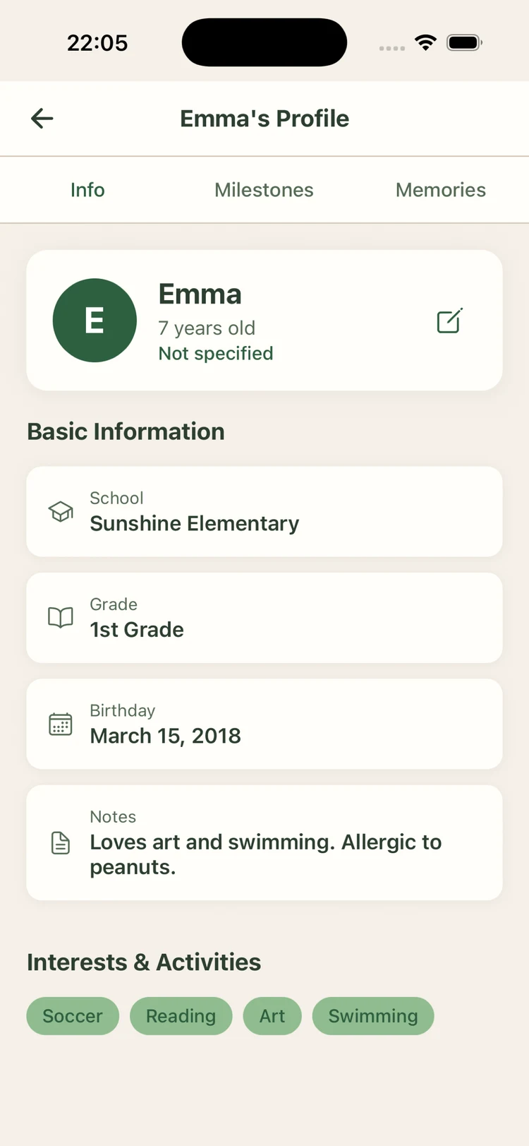 Pick Up child profile