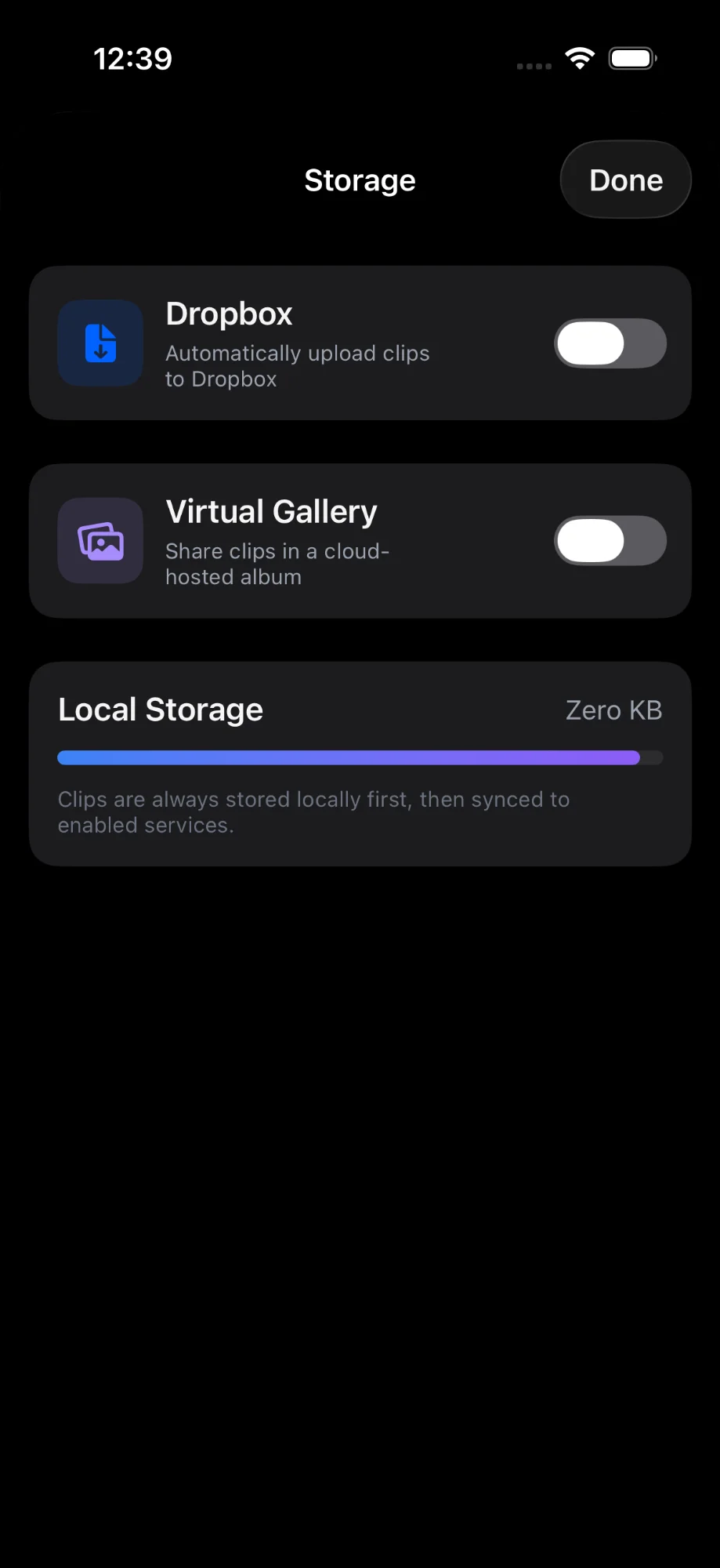 Storage settings